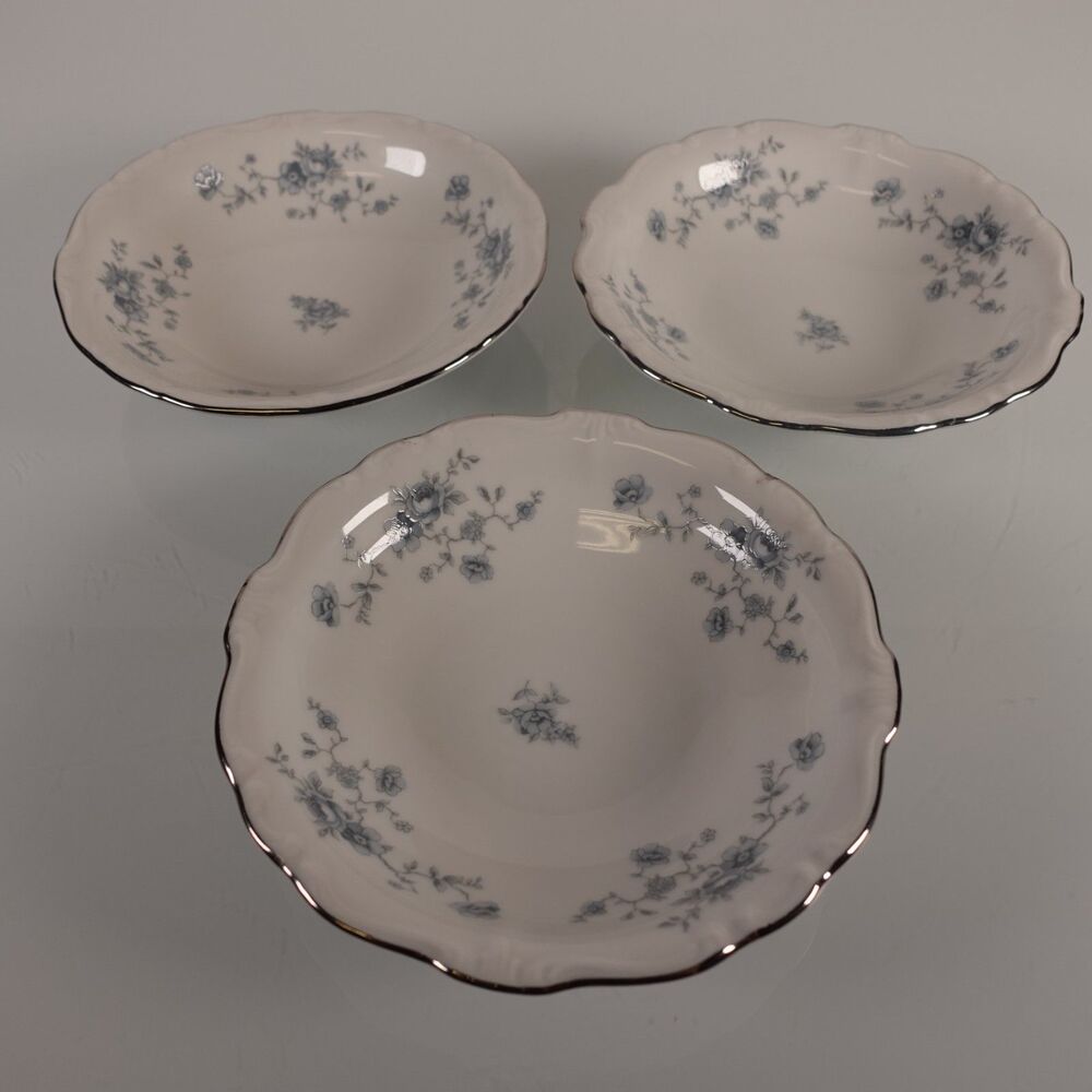 Set of 3 Johann Haviland Bavaria Germany Blue Garland Flower Fruit Bowls 5 Inch